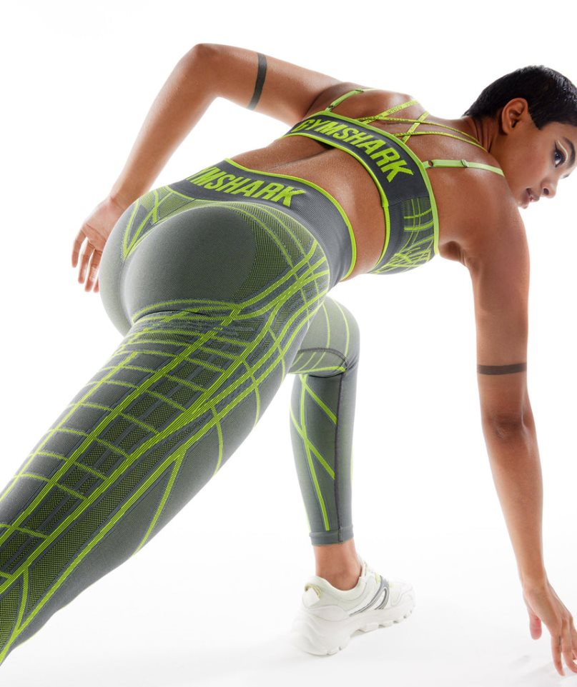 Women's Gymshark Wtflex Linear Seamless Leggings Green | NZ 9FQJPB